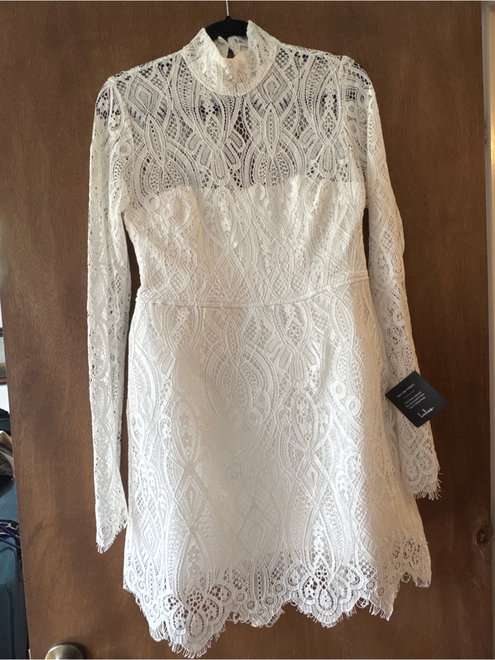 Lulu's Ivory White Lace Long-Sleeve Mini Dress